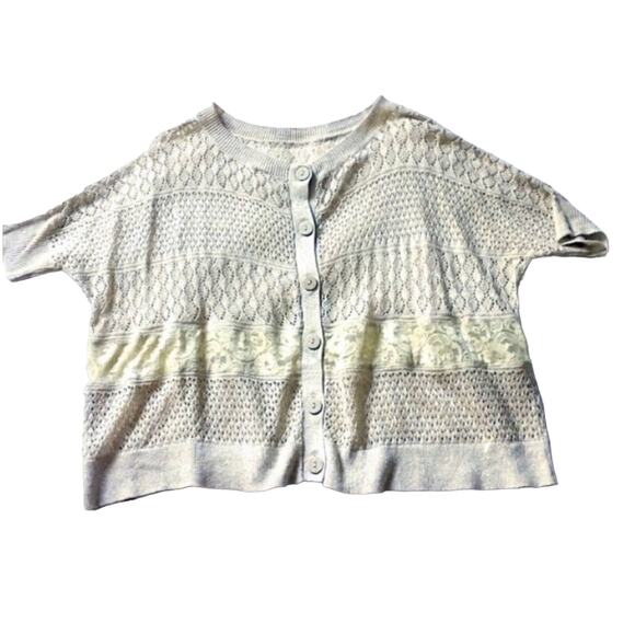 NEW ANTHROPOLOGIE Cream Tan Moth Crochet Button Lace Striped Sweater Top Small - Picture 6 of 7